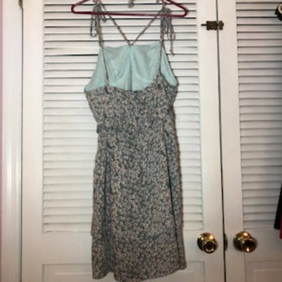 Simplee  Green with Daisy Print Spaghetti Strap 2 Tier Ruffle Sundress - Picture 2 of 8